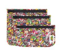 Bumkins Lot de 3 Pochettes zippées aux côtés Transparents approuvées par la TSA et conformes aux Normes des compagnies aériennes, pour Sac à Langer, Maquillage, Accessoires (Nintendo Super Mario)