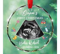 Bump 1st Christmas Décoration en verre Cadeau pour annonce de grossesse, échogramme personnalisé Bump's First Christmas 2025, nom/raison personnalisé et photo pour bébé Sonogramme Ornements de Noël