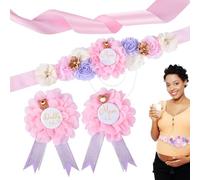 BumpPetal Ensemble ceinture de maternité avec fleurs - Épingle de corsage pour future maman - Ceinture à fleurs roses pour robe de maternité, accessoires photo de grossesse