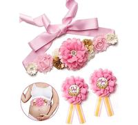 BumpPetal Ensemble d'écharpes à fleurs - Épingle à corsage pour fête prénatale - Ceinture florale pour robe de maternité - Accessoires photo de grossesse