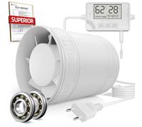 BUMSOU Ventilateur Extracteur d'air 100 mm Hygroréglable Thermoréglable Minuterie - Silencieux Ventilateur de Conduit 32dB, Aérateur VMC Salle de Bain avec Protection Contre la Surchauffe, Keller Zelt