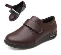 bumuam Chaussures en Cuir Diabétiques Extra Larges Chaussures de Marche Décontractées Réglable Antidérapante Confortable Cuir Pantoufles pour Les Pieds enflés Aged Brown B 47