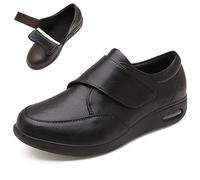 bumuam Chaussures en Cuir Diabétiques Extra Larges Chaussures de Marche Décontractées Réglable Antidérapante Confortable Cuir Pantoufles pour Les Pieds enflés Aged Black A 46