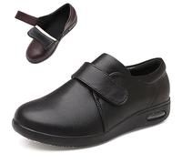 bumuam Chaussures en Cuir Diabétiques Extra Larges Chaussures de Marche Décontractées Réglable Antidérapante Confortable Cuir Pantoufles pour Les Pieds enflés Aged Black B 43