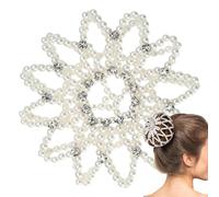 Bun Cover - Pearl Rhinestone Hair Net | Styling Accessories for Party Sports Work Quick Fix Dance Performance Stage Formal Events, /3.94 inches