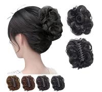 Bun Extension Clips, Claw Clip Messy Bun Hair Piece, Stylish Buns Extension For Women, Synthetic Elastic Wavy Curly Hair Piece, Women Scrunchies (Black)