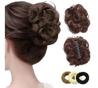 Bun Extension Clips, Hair Pieces for Women, Claw Clip Messy Bun Hairpieces, Hair Pieces for Updos, Synthetic Elastic Wavy Curly Scrunchie. (2Pcs Dark brown)