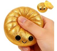 Bun Squeeze Toy, Golden Stretchy 3.74x2.36 inch Glitter Buns Fidget, Sensory Stress Gadget with Grip, Stylish Classroom Accessory with Style Finish, Home Accessories for Kids Adults School Work Study