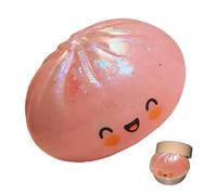 Bun Stress Toy - Glitter Fidget Bun Shaped Squeeze Ball | Soft Elastic Anti Stress Relief Sensory Toy Food Style for Kids, Students, Adults, Office, School, Home Or Party Favors Prizes