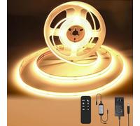 BUNACET Bande LED COB 6m, blanc chaud 3000 K à intensité variable, 24 V, CRI92 haut rendu des couleurs, 8 mm de large, avec télécommande et bloc d'alimentation, bande lumineuse flexible pour cuisine