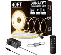 BUNACET Ruban LED COB 12M 24V, COB LED Bande 3000K Blanc Chaud avec Télécommande RF & Alimentation, 324 LEDs/M, Super Lumineuse, CRI90+, Bande Lumineuse COB Dimmable pour Maison Cuisine DIY Décorer