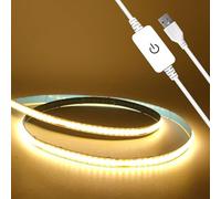 BUNACET Ruban LED COB 1M USB 5V, COB LED Bande 3000K Blanc Chaud 320LEDs/M, Super Lumineuse, CRI90+, Bande Lumineuse COB Dimmable pour Maison Cuisine DIY Décorer