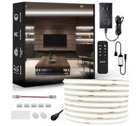 BUNACET Ruban LED COB 6M 24V, COB LED Bande 6500K Blanc Froid avec Télécommande RF & Alimentation, 324s/M, Super Lumineuse, CRI90+, Bande Lumineuse COB Dimmable pour Maison Cuisine DIY Décorer