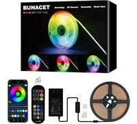BUNACET Ruban LED COB RGBIC 6M 24V, Multicolore Bande LED avec APP Contrôle Télécommande RF & Alimentation, 576 LEDs/M, Super Lumineuse, Bande Lumineuse COB Dimmable pour Maison Cuisine DIY Décorer
