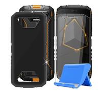 BUNAL Coque pour Doogee S41 Max (5.50") Case + Verre Trempé(2 Pièces), Étui Anti-Collision en Silicone Souple Housse Anti-Rayures avec Support pour Téléphone Portable - Noir