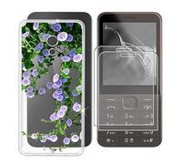 BUNAL Coque pour Nokia 235 4G 2024 (2.80") + Verre Trempé(2 Pièces), Case Protection Résistant Aux Chutes et Silicone Souple Housse Anti + Protection écran - Fleurs Violettes