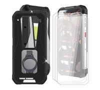 BUNAL Coque pour Unihertz 8849 Tank 3 Pro (6.79") Case + Verre Trempé(3 Pièces), Étui Anti-Collision en Silicone Souple Housse Anti-Rayures avec Support de Téléphone Portable Réglable à 360° - Noir