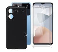 BUNAL Coque pour ZTE Blade A54 (6.60") Case + Verre Trempé(3 Pièces), Étui Anti-Collision en Silicone Souple Housse Anti-Rayures pour ZTE Blade A54 - Noir
