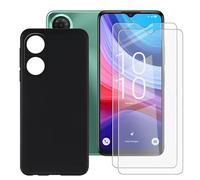 BUNALFaa Coque pour Alcatel A31 Prime (6.52") + 2 Pack HD Verre Trempé Protections d'écran, Case Cover Étui Souple Silicone Black TPU Housse Protection +Écran Film Protection