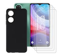 BUNALFaa Coque pour Alcatel A31 Prime (6.52") Phone Case Cover Étui Souple Silicone Black TPU Housse Protection Bumper + 3 Pack HD Verre trempé écran Film Protection