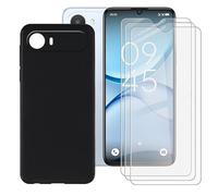 BUNALFaa Coque pour Alcatel A62 (6.8") Phone Case Cover Étui Souple Silicone Black TPU Housse Protection Bumper + 3 Pack HD Verre trempé écran Film Protection