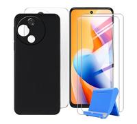 BUNALFaa Coque pour Alcatel V3 Classic 5G (6.67") + 2 Pack HD Verre Trempé, Phone Case Cover Étui Souple Silicone Housse Protection Bumper avec Support pour Téléphone Portable - Noir