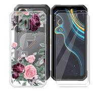BUNALFaa Coque pour Blackview Oscal Marine 3 (6.56") + (2Pièces) Protecteur d'écran, Transparent Étui Anti-Collision Souple Silicone Case Coque en TPU + 9H Verre écran Film Protection -Les Fleurs