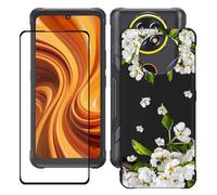 BUNALFaa Coque pour Cubot Kingkong Ace 5 (6.75") + Protecteur d'écran, Black Étui Anti-Collision Souple Silicone Case Coque en TPU + 9H Verre écran Film Protection -Fleur de Poire