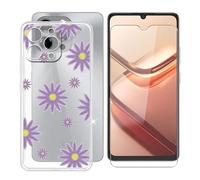 BUNALFaa Coque pour Doogee Note 58 Pro (6.75") + Protecteur d'écran, Étui Anti-Collision Case Protection Résistant Aux Chutes et Aux Chocs Coque en TPU - Petites Fleurs Violettes