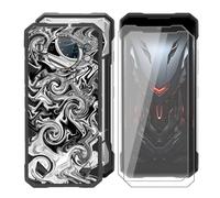BUNALFaa Coque pour Doogee S200 X (6.72") + 2 Pack HD Verre Trempé, Phone Case Cover Étui Souple Silicone Black TPU Housse Protection Bumper+Écran Film Protection - Encre