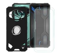 BUNALFaa Coque pour Doogee S200X VIP (6.72") Case + Verre Trempé (2 Pièces), Étui Anti-Collision Silicone Souple Housse avec Support de Téléphone Portable Réglable à 360° - Noir