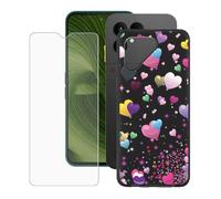 BUNALFaa Coque pour Fairphone 6 (6.31") + Protecteur d'écran, Black Étui Anti-Collision Souple Silicone Case Coque en TPU + 9H Verre écran Film Protection -Amour coloré