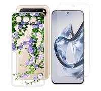 BUNALFaa Coque pour Nubia Air (6.78") + avec Verre Trempé HD Protections d'écran, Phone Case Cover Étui Souple Silicone Clear TPU Housse Protection Bumper - Fleurs Violettes