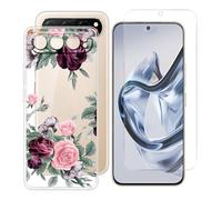 BUNALFaa Coque pour Nubia Air (6.78") + Protecteur d'écran, Transparent Étui Anti-Collision Souple Silicone Case Coque en TPU + 9H Verre écran Film Protection -Les Fleurs