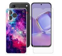 BUNALFaa Coque pour Nubia V80 Design (6.75") + Protecteur d'écran, Transparent Étui Anti-Collision Souple Silicone Case Coque en TPU + 9H Verre écran Film Protection -Extraterrestre
