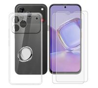 BUNALFaa Coque pour Nubia V80 Design (6.75") + Verre Trempé (2 Pièces), Case Protection Silicone Souple Clear Housse avec Support de Téléphone Réglable à 360°