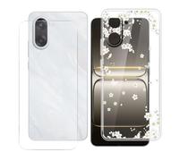 BUNALFaa Coque pour OnePlus Nord CE5 (6.77") + avec Verre Trempé HD Protections d'écran, Phone Case Cover Étui Souple Silicone Clear TPU Housse Protection Bumper - Fleur de Poire Blanche