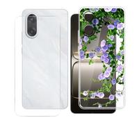 BUNALFaa Coque pour OnePlus Nord CE5 (6.77") + avec Verre Trempé HD Protections d'écran, Phone Case Cover Étui Souple Silicone Clear TPU Housse Protection Bumper - Fleurs Violettes