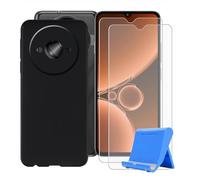 BUNALFaa Coque pour Oukitel C59 (6.88") Case + Verre Trempé (2 Pièces), Étui Anti-Collision en Silicone Souple Housse Anti-Rayures avec Support pour Téléphone Portable - Noir