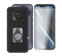 BUNALFaa Coque pour Oukitel WP35 S (6.56") Case + Verre Trempé(3 Pièces), Étui Anti-Collision en Silicone Souple Housse Anti-Rayures avec Support rétractable - Noir
