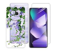 BUNALFaa Coque pour Redmi Note 15 5G (6.77") + avec Verre Trempé HD Protections d'écran, Phone Case Cover Étui Souple Silicone Clear TPU Housse Protection Bumper - Fleurs Violettes