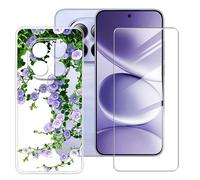 BUNALFaa Coque pour Redmi Note 15 Pro 4G (6.77") + avec Verre Trempé HD Protections d'écran, Phone Case Cover Étui Souple Silicone Clear TPU Housse Protection Bumper - Fleurs Violettes