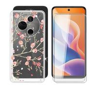 BUNALFaa Coque pour TCL 605 (6.67") + Verre Trempé(2 Pièces), Case Protection Résistant Aux Chutes et Silicone Souple Housse Anti-Rayures + Film Protecteur - Petites Fleurs