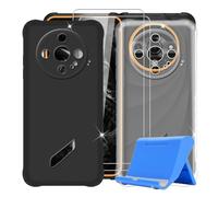 BUNALFaa Coque pour Ulefone Armor X31 Pro (6.56") + Verre Trempé(2 Pièces), 2 Étui Anti-Collision en Silicone Souple Housse Anti-Rayures Case avec Support pour Téléphone Portable - Noir+Transparent