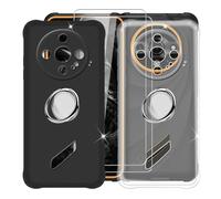 BUNALFaa Coque pour Ulefone Armor X31 Pro (6.56") + Verre Trempé(2 Pièces), 2 Étui Anti-Collision en Silicone Housse Anti-Rayures Case avec Support de Téléphone Portable - Noir+Transparent