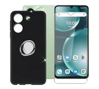 BUNALFaa Coque pour Umidigi G9A (6.75") + Verre Trempé Écran, Phone Case Cover Étui Souple Silicone Housse Protection Bumper avec Support de Téléphone Réglable à 360° - Noir