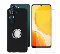 BUNALFaa Coque pour Vivo Y19s 5G (6.74") + Protecteur d'écran, Case Housse en TPU Protection Étui avec Support de Téléphone Portable Réglable à 360°- Noir