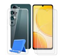 BUNALFaa Coque pour Vivo Y19s 5G (6.74") + Verre Trempé (2 Pièces), Case Protection Résistant Aux Chutes et Clear Silicone Souple Housse avec Support pour Téléphone Portable