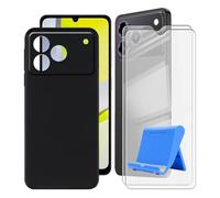 BUNALFaa Coque pour ZTE Blade A76 4G (6.75") Case + Verre Trempé (2 Pièces), Étui Anti-Collision en Silicone Souple Housse Anti-Rayures avec Support pour Téléphone Portable - Noir