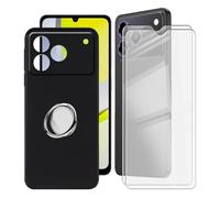 BUNALFaa Coque pour ZTE Blade A76 4G (6.75") Case + Verre Trempé (2 Pièces), Étui Anti-Collision Silicone Souple Housse Anti-Rayures avec Support de Téléphone Portable Réglable à 360° - Noir